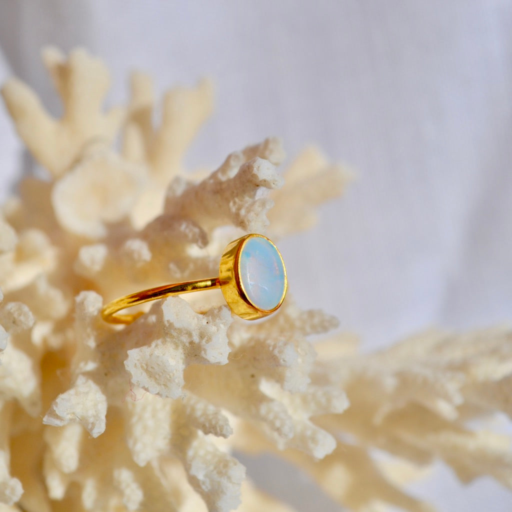The Adjustable White Opal ring